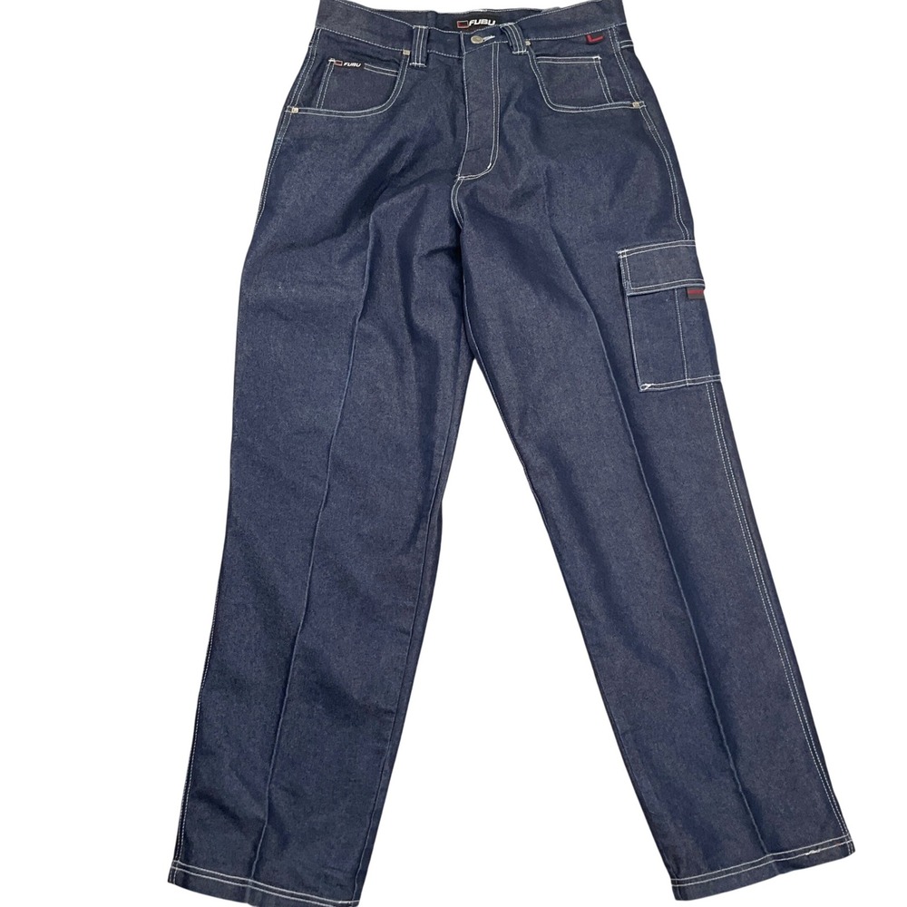 FUBU Jeans‎ Mens 33W 34L Blue Cargo Utility Hip Hop Streetwear Denim